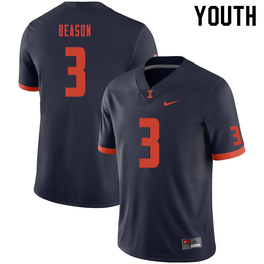 Youth #3 Marquez Beason Illinois Fighting Illini College Football Jerseys Sale-Navy